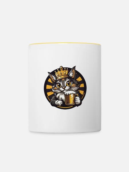 Katze Bier Comic - Tasse zweifarbig - Weiß/Gelb