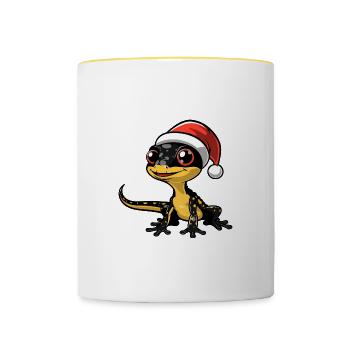 Echse Weihnachten - Tasse zweifarbig - Weiß/Gelb - Vorne