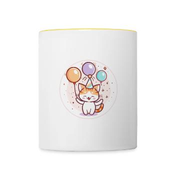 Bande dessinée d’anniversaire de chat - Mug contrasté - blanc/jaune - Devant