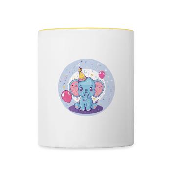Elephant Birthday Comic - Contrasting Mug - white/yellow - Front