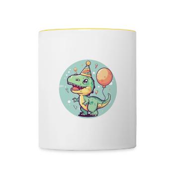 Dinosaur T-Rex Birthday Comic - Contrasting Mug - white/yellow - Front