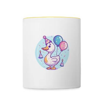 Gans Geburtstag Comic - Tasse zweifarbig - Weiß/Gelb - Vorne