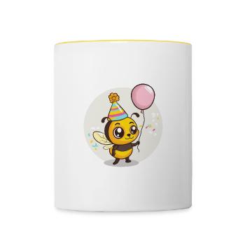 Biene Geburtstag Comic - Tasse zweifarbig - Weiß/Gelb - Vorne