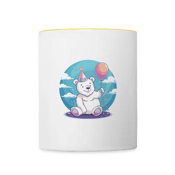 Polar Bear Birthday Comic - Contrasting Mug - white/yellow - Front