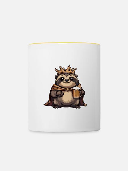 Faultier Bier Lustig - Tasse zweifarbig - Weiß/Gelb