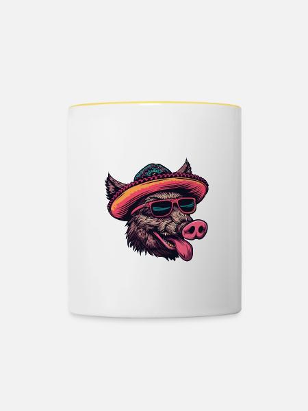 Wildschwein Sombrero - Tasse zweifarbig - Weiß/Gelb