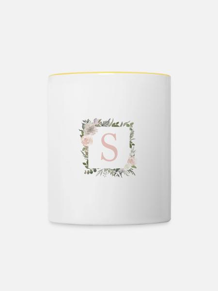 S Monogramm Eukalyptus-Boho - Tasse zweifarbig - Weiß/Gelb