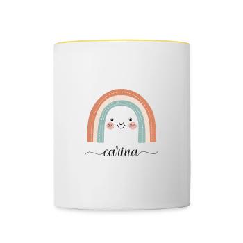 Carina! Rainbow design, customizable - Contrasting Mug - white/yellow - Front