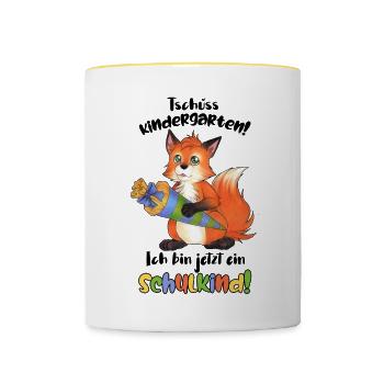 Tschüss Kindergarten, ich bin ein Schulkind Fuchs - Tasse zweifarbig - Weiß/Gelb - Vorne