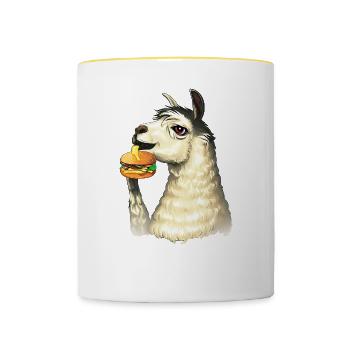 Lama mangeur de cheeseburger - Mug contrasté - blanc/jaune - Devant