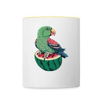 Rare parrot on watermelon - Contrasting Mug - white/yellow - Front