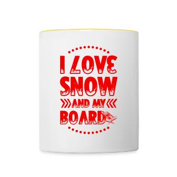 I love Snowboarding - Tasse zweifarbig - Weiß/Gelb - Vorne