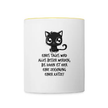 Schwarze Katze Spruch Kinder Comic Katzen Fan - Tasse zweifarbig - Weiß/Gelb - Vorne