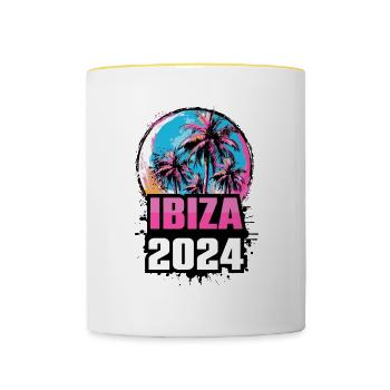 Ibiza 2024 Palmen - Tasse zweifarbig - Weiß/Gelb - Vorne