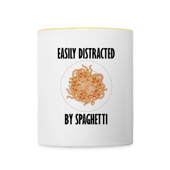 Abgelenkt von Spaghetti Lustiger Spruch Pasta - Tasse zweifarbig - Weiß/Gelb - Vorne