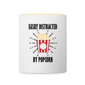 Leicht abgelenkt durch Popcorn Lustiges Sprichwort - Tasse zweifarbig - Weiß/Gelb - Vorne