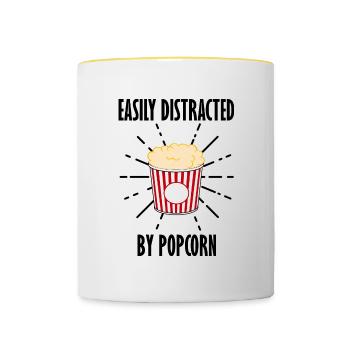 Distrait par le pop-corn Regarder des films Manger - Mug contrasté - blanc/jaune - Devant