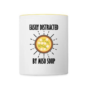 Distrait par la soupe miso nouilles ramen - Mug contrasté - blanc/jaune - Devant