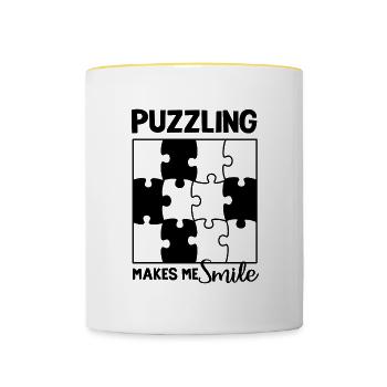 Puzzling Makes Me Smile Jigsaw Hobby Puzzler - Contrasting Mug - white/yellow - Front
