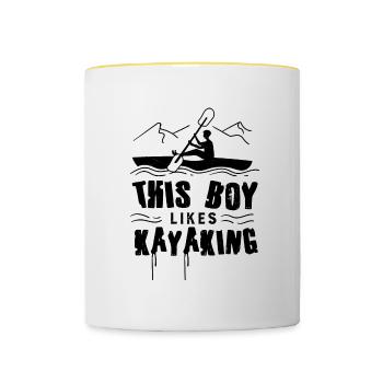 Un garçon aime faire du kayak et de la faune en - Mug contrasté - blanc/jaune - Devant