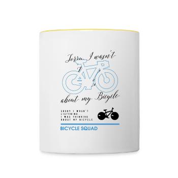 Réflexions sur les vélos, le cyclisme, - Mug contrasté - blanc/jaune - Devant