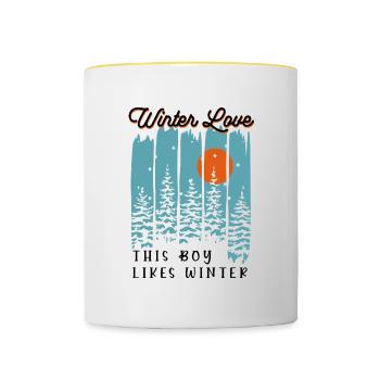 Junge mag Wintersaison Gemütliche Schneelandschaft - Tasse zweifarbig - Weiß/Gelb - Vorne