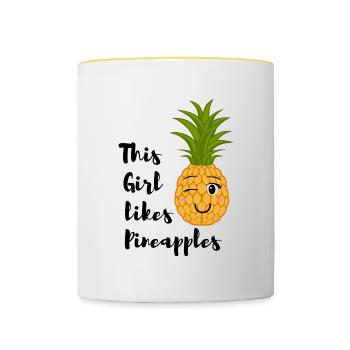 Une fille aime les ananas d'Hawaï, les fruits - Mug contrasté - blanc/jaune - Devant