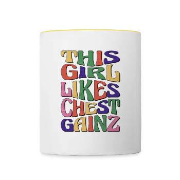 Girl Likes Chest Gainz Benchpress Gym Powerlifting - Contrasting Mug - white/yellow - Front