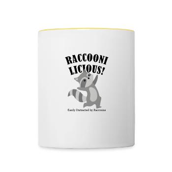 Raccoonilicious, animal rongeur animalier avec - Mug contrasté - blanc/jaune - Devant