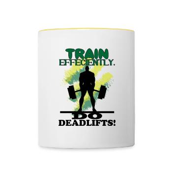 Trainieren Sie effizient Workout Powerlifter Gym - Tasse zweifarbig - Weiß/Gelb - Vorne