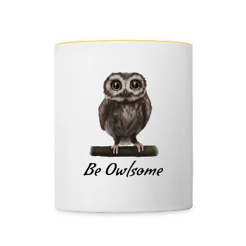 Eagle owl - besome (awesome) - Contrasting Mug - white/yellow - Front