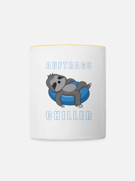 Faultier Schildkröte Auftragschiller Geschenk - Tasse zweifarbig - Weiß/Gelb