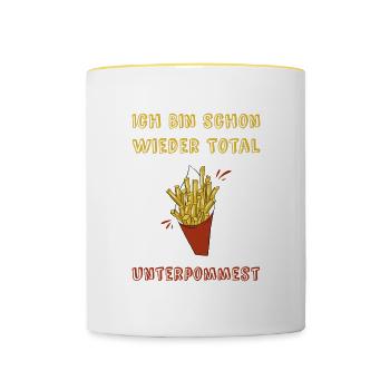 Pommes Unterpommest Fries Geschenk - Tasse zweifarbig - Weiß/Gelb - Vorne