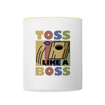 Cornhole Sommer Spiel Geschenk - Tasse zweifarbig - Weiß/Gelb - Vorne