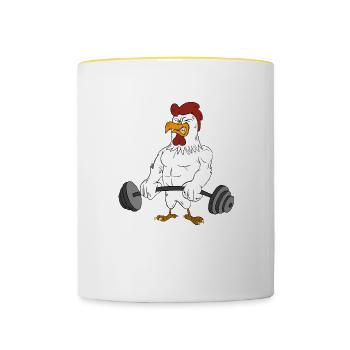Masthuhn Für Wachstum Bodybuilding Geschenk - Tasse zweifarbig - Weiß/Gelb - Vorne