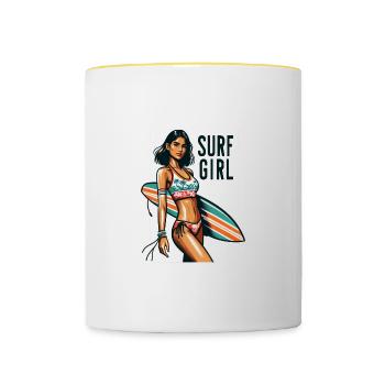 Tropical Surf Essence Surfer Girl Art - Tasse zweifarbig - Weiß/Gelb - Vorne