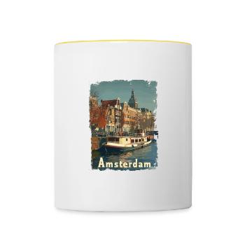 Vintage Amsterdam Kanal Niederlande Holland - Tasse zweifarbig - Weiß/Gelb - Vorne