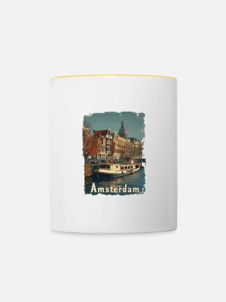 Vintage Amsterdam Kanal Niederlande Holland - Tasse zweifarbig - Weiß/Gelb
