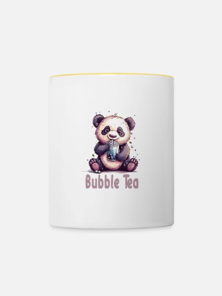 Niedlicher Panda mit Tee - Tasse zweifarbig - Weiß/Gelb
