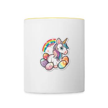 Einhorn Ostern für Kinder Regenbogen und Eier für - Tasse zweifarbig - Weiß/Gelb - Vorne