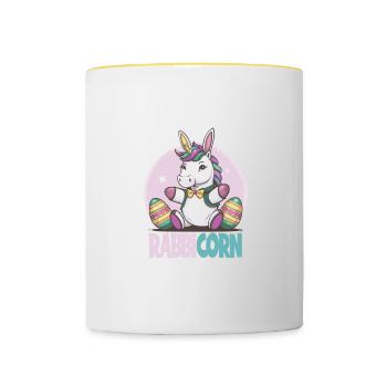 Niedliches Rabbicorn Einhorn Ostern für Kinder - Tasse zweifarbig - Weiß/Gelb - Vorne
