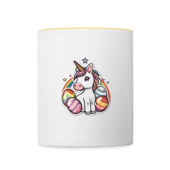 Einhorn Ostern für Kinder Regenbogen und Eier für - Tasse zweifarbig - Weiß/Gelb - Vorne