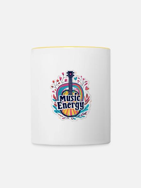 Musik Energie Regenbogen und Gitarre - Tasse zweifarbig - Weiß/Gelb