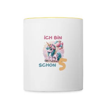 Magisches Einhorn Ballon 5 Geburtstag Vierter - Tasse zweifarbig - Weiß/Gelb - Vorne