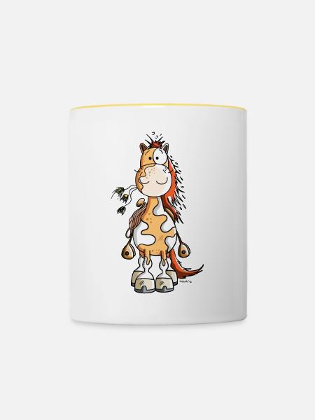 Glückliches Westernpferd - Tasse zweifarbig - Weiß/Gelb