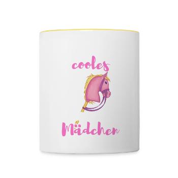 Ich bin ein cooles Hobby Horse Mädchen - Tasse zweifarbig - Weiß/Gelb - Vorne
