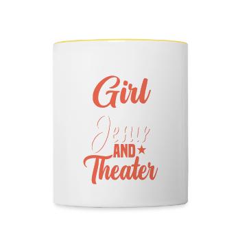 THIS GIRL RUNS ON JESUS AND THEATER Geschenke - Tasse zweifarbig - Weiß/Gelb - Vorne