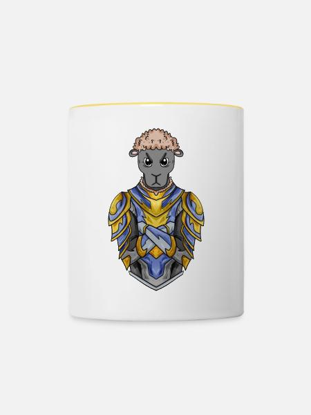 Ritter Schaf Kreuzritter - Tasse zweifarbig - Weiß/Gelb