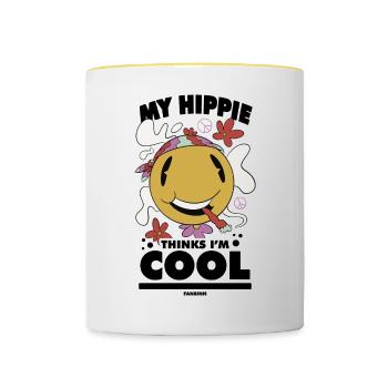 lustiger Hippie - Tasse zweifarbig - Weiß/Gelb - Vorne