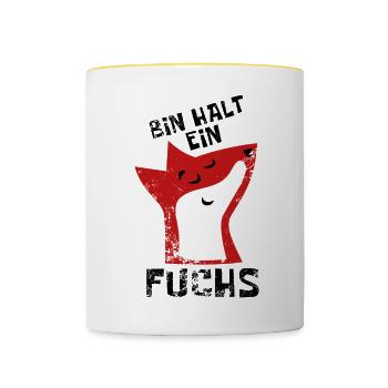 Bin halt ein Fuchs - schlau und clever - Tasse zweifarbig - Weiß/Gelb - Vorne